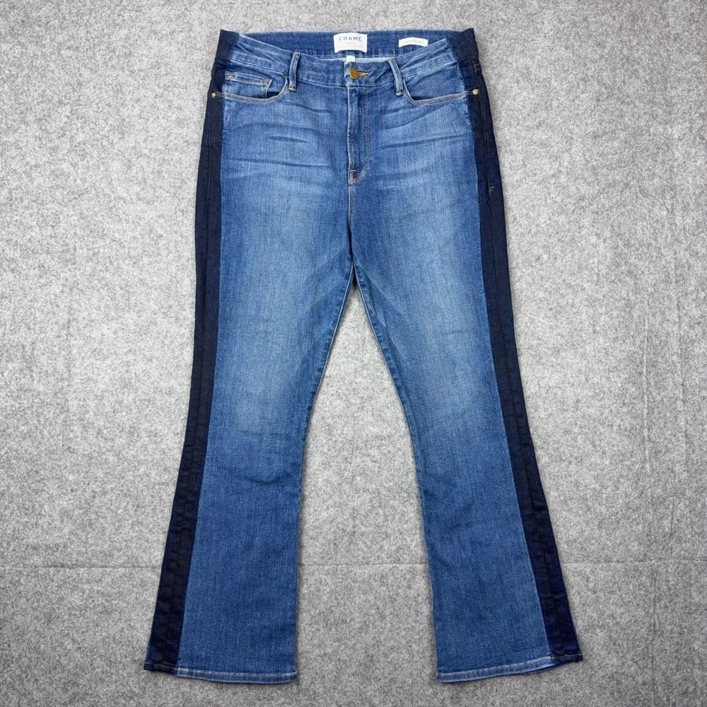 FRAME Jeans Women 32 Blue Le Crop Mini Boot High Rise Stripe Stretch Denim Pants